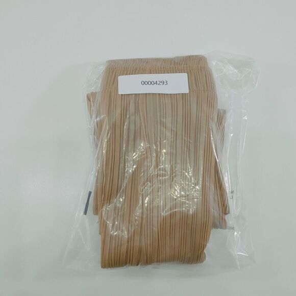 Elegant Pleated Straight Leg Pants in Beige Ribbed Stretchy Trousers Size XL - Picture 8 of 8